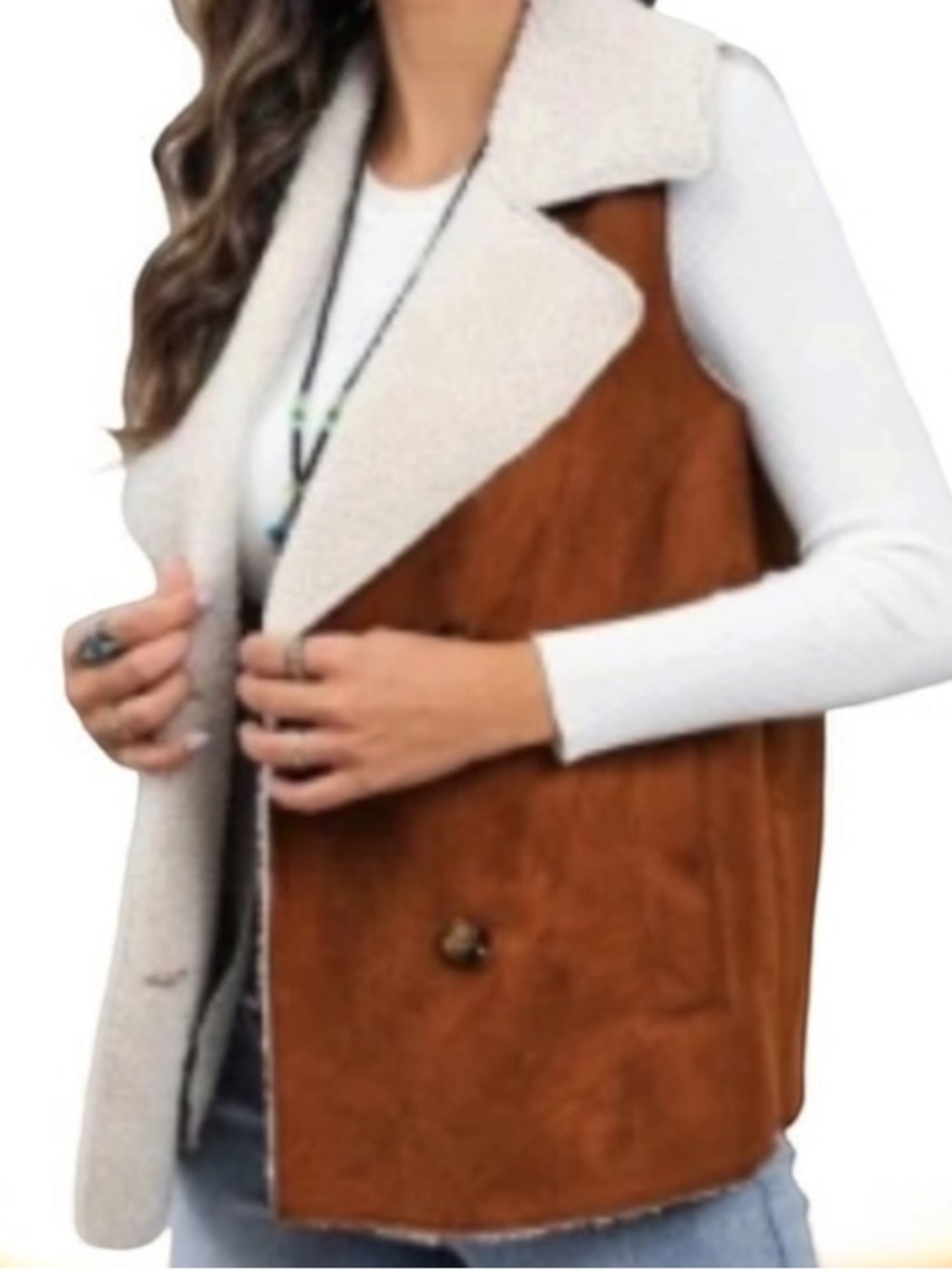 Noless  Faux  Suede Sherpa Vest - Chestnut Brown M/L 22” PTP Fall Winter ready!